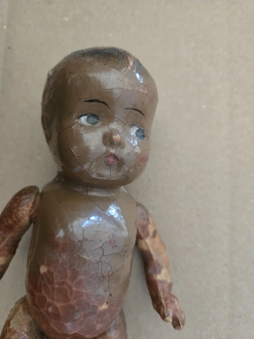 Antique Brown Painted Composition Baby Doll Black Americana As Is